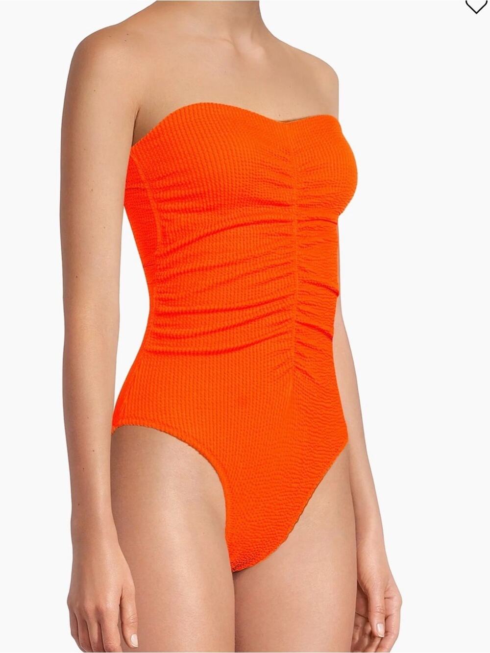 Milly Neon Orange Textured Ruched One-Piece size small strapless